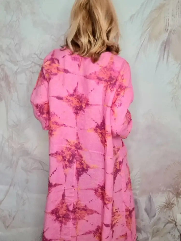 Italian Linen - BUBBLEGUM TIE DYE ZOE MAXI DRESS Italian Dress