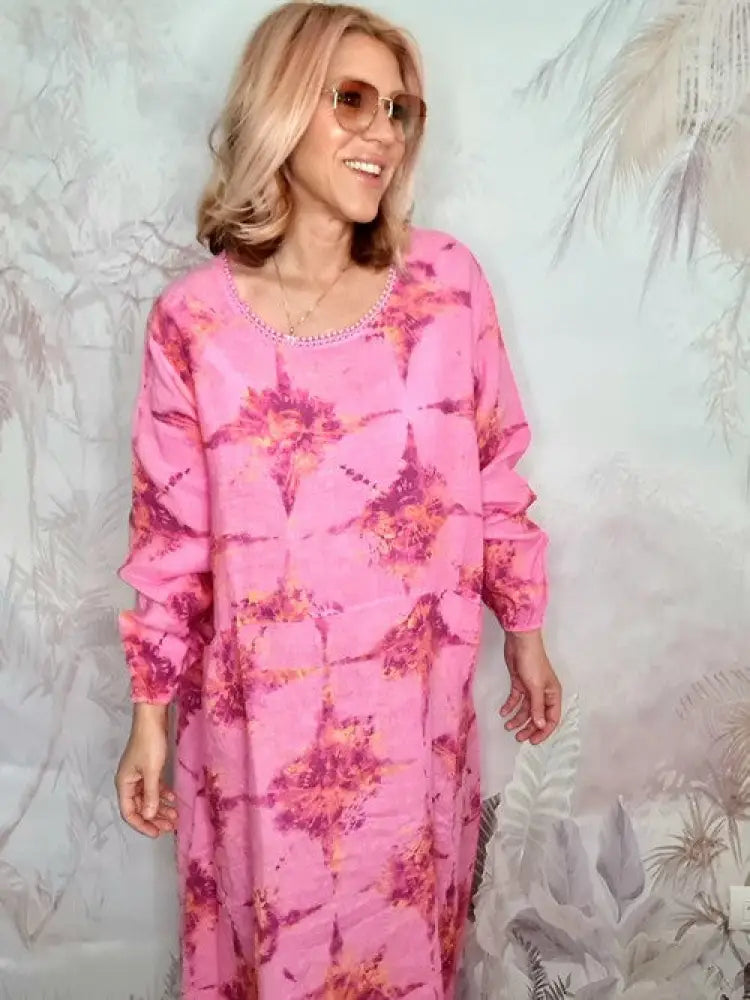 Italian Linen - BUBBLEGUM TIE DYE ZOE MAXI DRESS Italian Dress