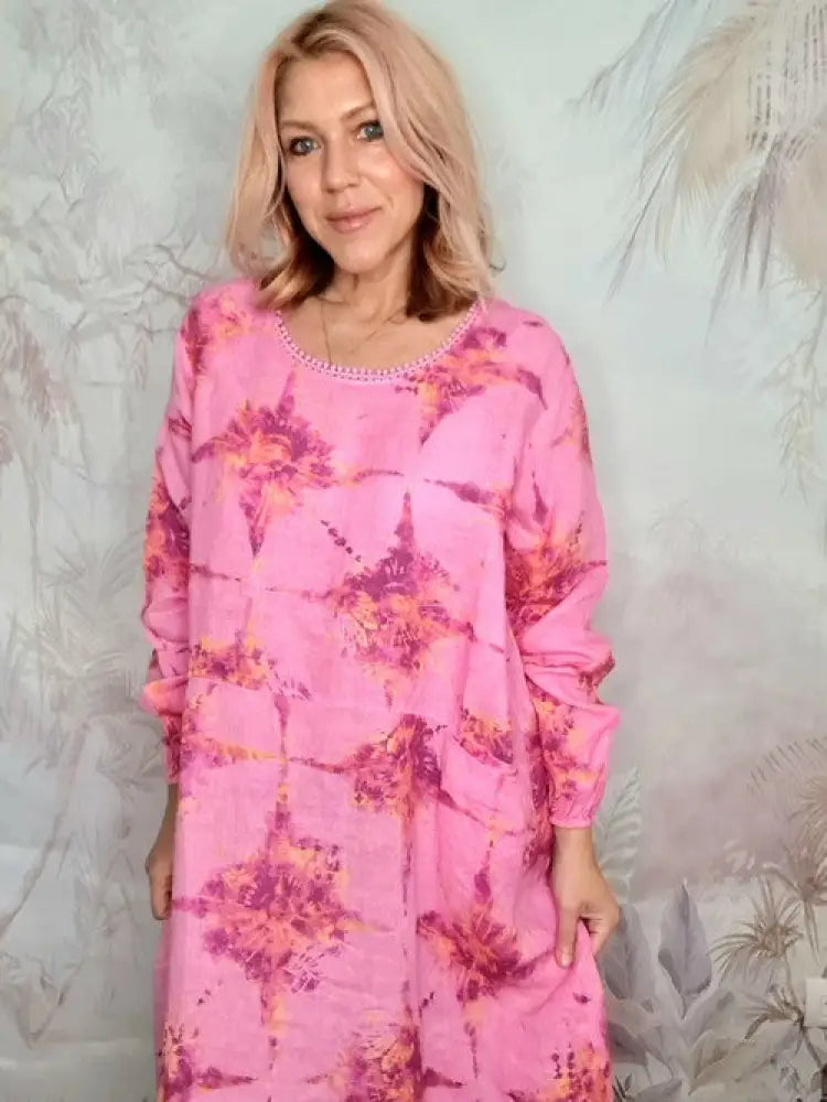 Italian Linen - BUBBLEGUM TIE DYE ZOE MAXI DRESS Italian Dress