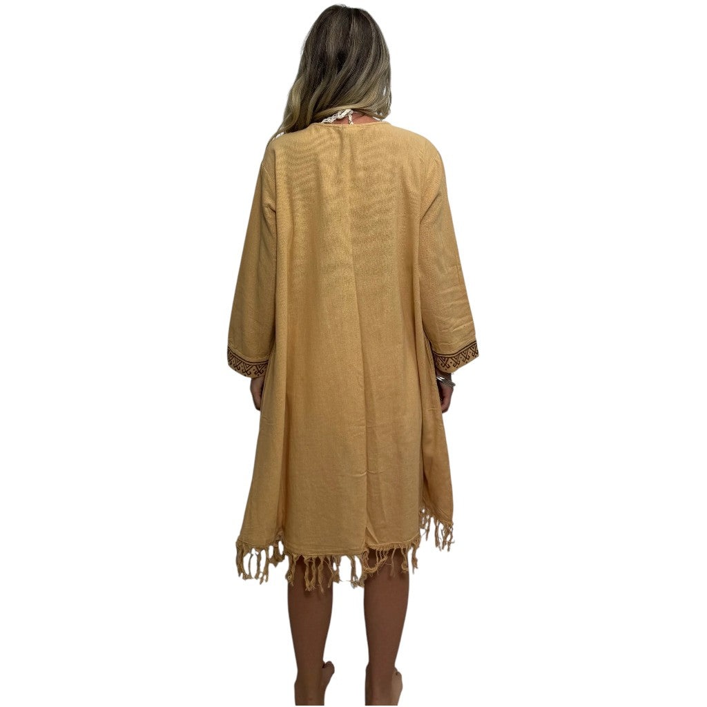 Native Cotton Block Print Fringed Jacket