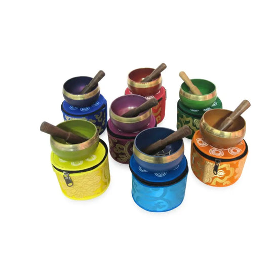 Kundalini Chakra Singing Bowls With Zipped Pouch - Tibetan Singing bowl
