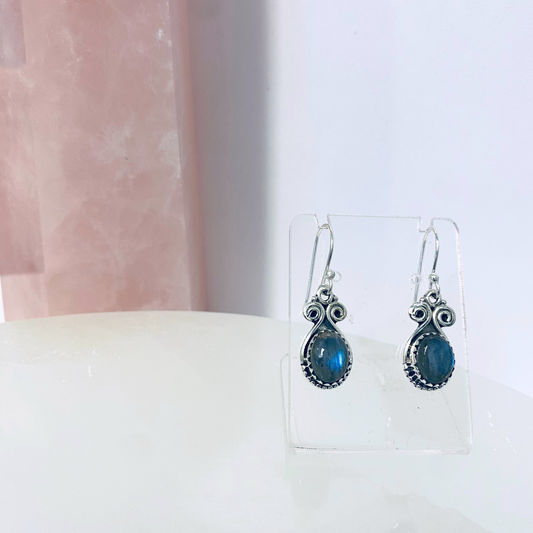 Labradorite Oval Silver Earrings