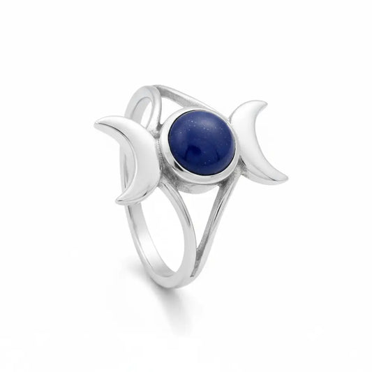 Lapis Lazuli Triple Goddess Ring in Silver Rings