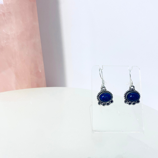 Lapis Lazuli Oval Silver Earrings