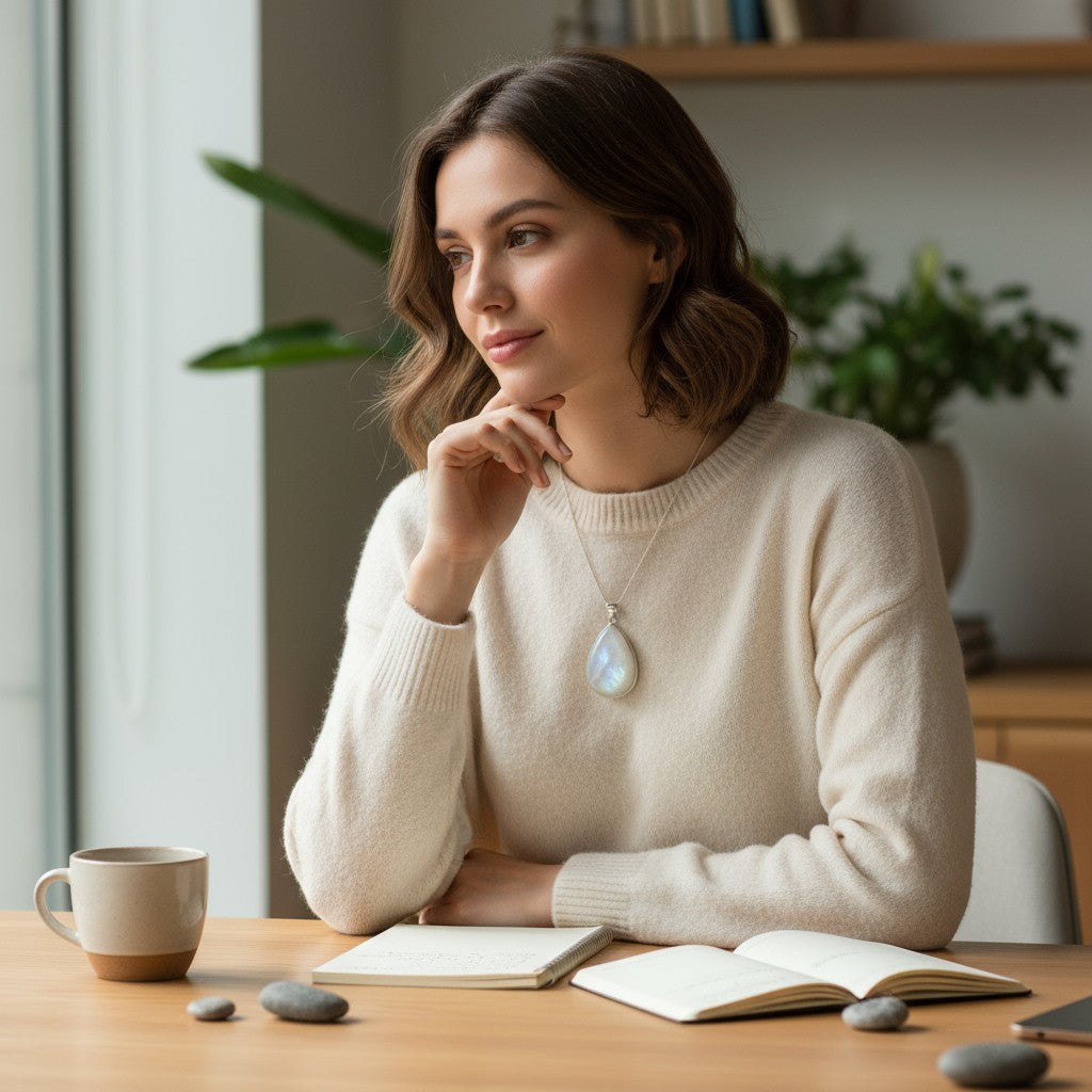 Rainbow Moonstone Oval Silver Pendant