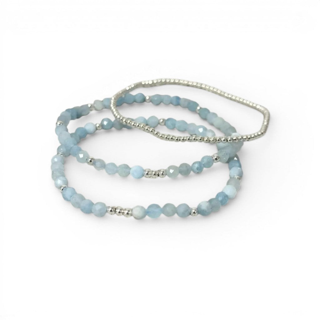 Trio Bracelet Set - Aquamarine & Silver - Calm & Clarity