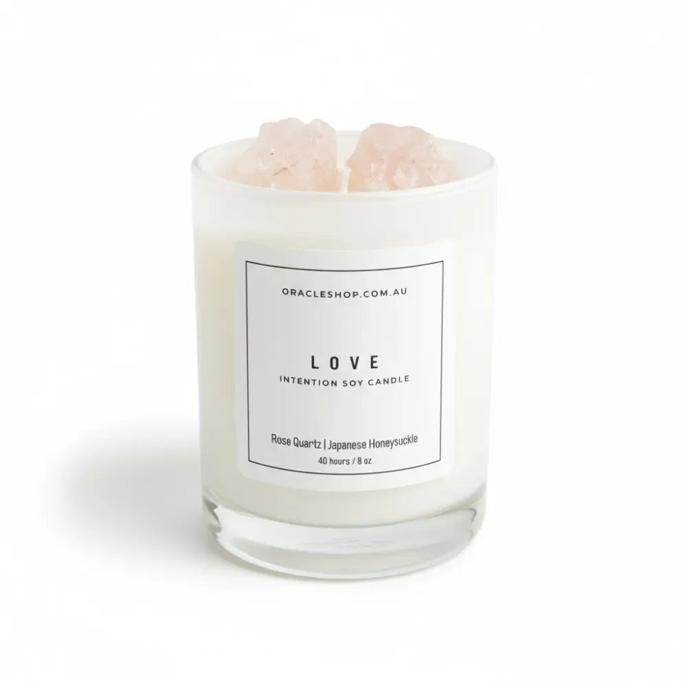 LOVE Intention Soy Candle - Rose Quartz / Japanese Honeysuckle crystal candle