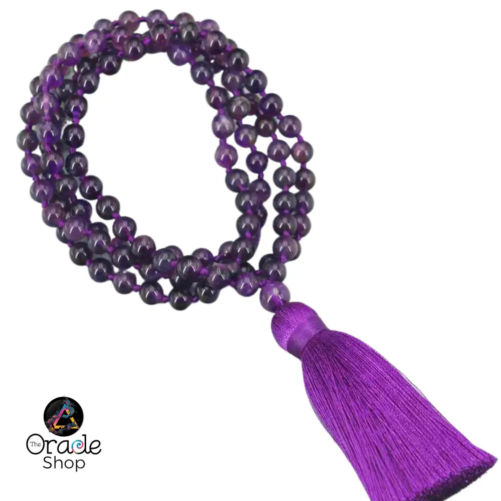 Mala Prayer Bead Crystal Necklace 108 Beads Amethyst Necklace