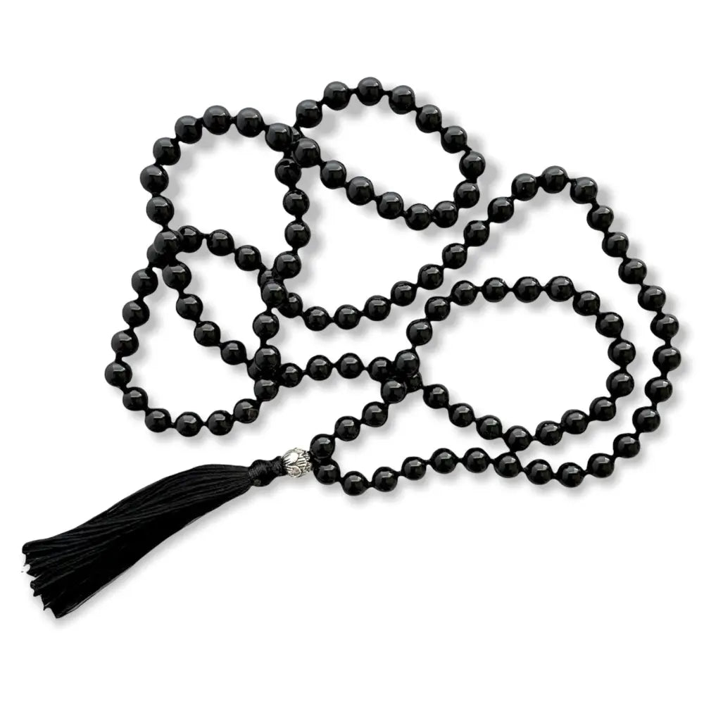 Mala Prayer Bead Crystal Necklace 108 Beads Black Obsidian Necklace