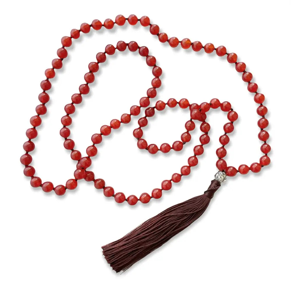 Mala Prayer Bead Crystal Necklace 108 Beads Carnelian Necklace