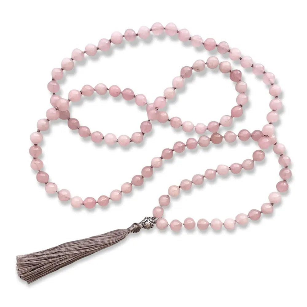 Mala Prayer Bead Crystal Necklace 108 Beads Rose Quartz Necklace