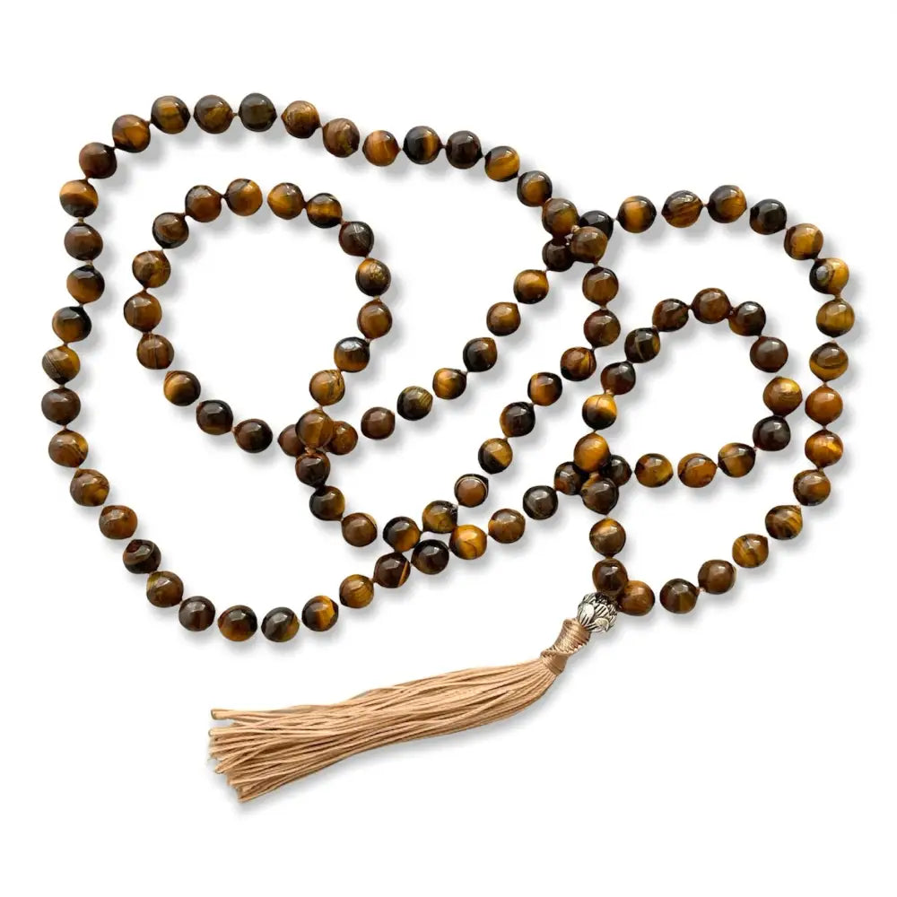 Mala Prayer Bead Crystal Necklace 108 Beads Tiger Eye Necklace