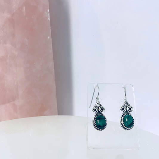 Malachite Oval Silver Earrings