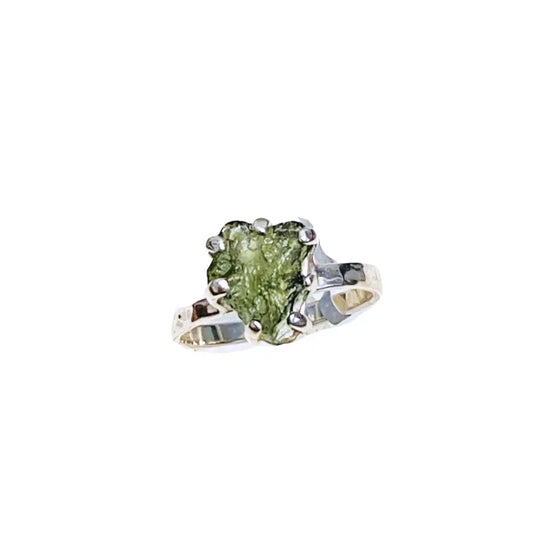Moldavite Silver Claw Ring Rings