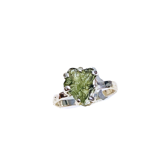 Moldavite Silver Claw Ring