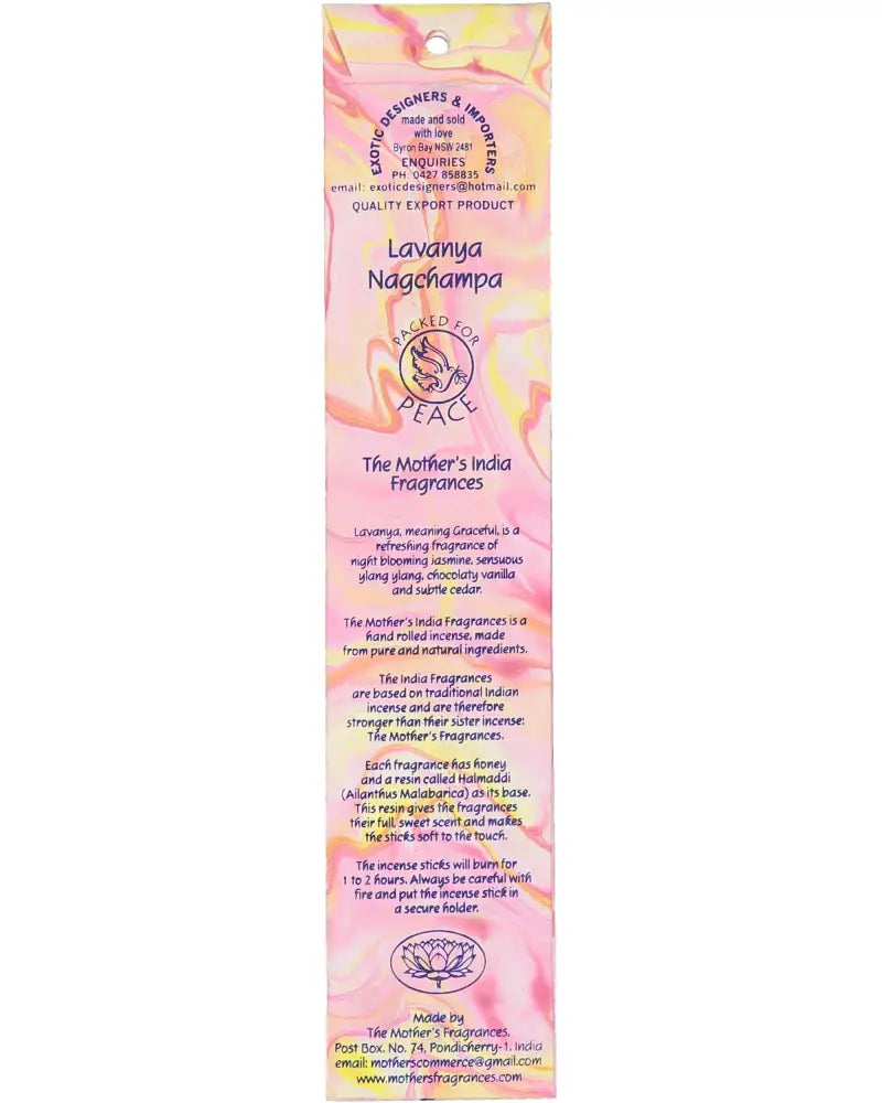Mothers India Incense - LAVANYA Nag Champa incense sticks