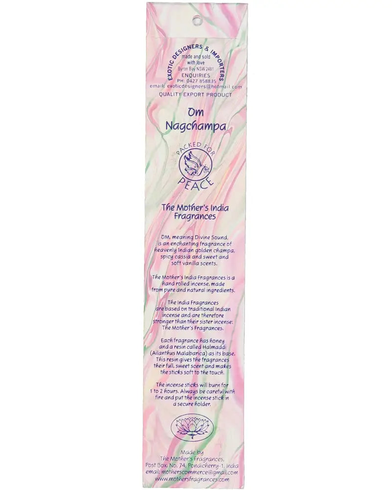 Mothers India Incense - OM Nag Champa incense sticks