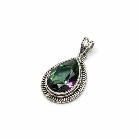 Mystic Topaz Teardrop Faceted Silver Pendant Charms & Pendants