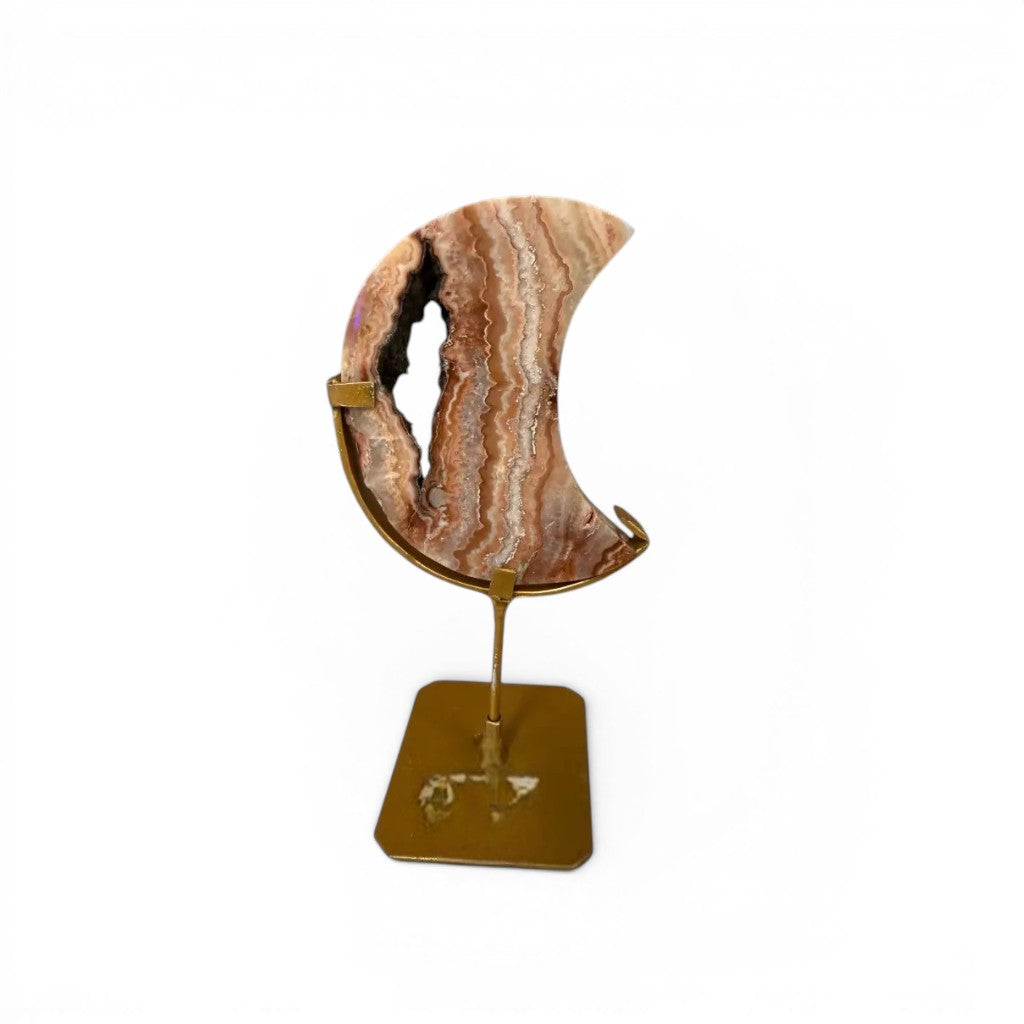 Crazy Lace Agate Moon on Stand 001
