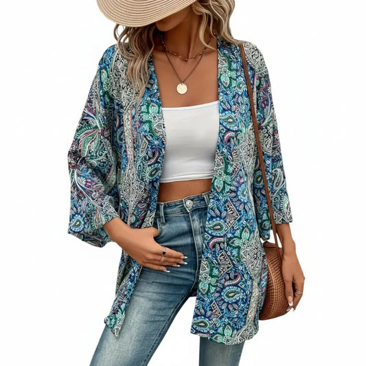 Paisley Kimono Bohemian Aqua Tunic women jacket