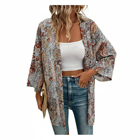 Paisley Kimono Bohemian Red Tunic women jacket