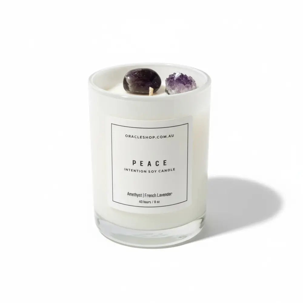 PEACE Intention Boxed Soy Candle: Amethyst / French Lavender crystal candle