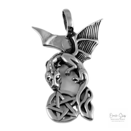 Pentagram Dragon Silver Pendant 50mm