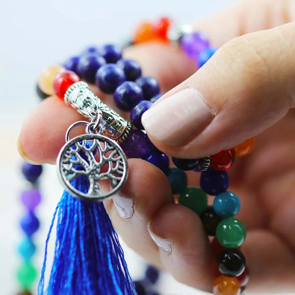 Prayer Beads Lapis and Gemstones Tree of life 108 Beads Necklaces