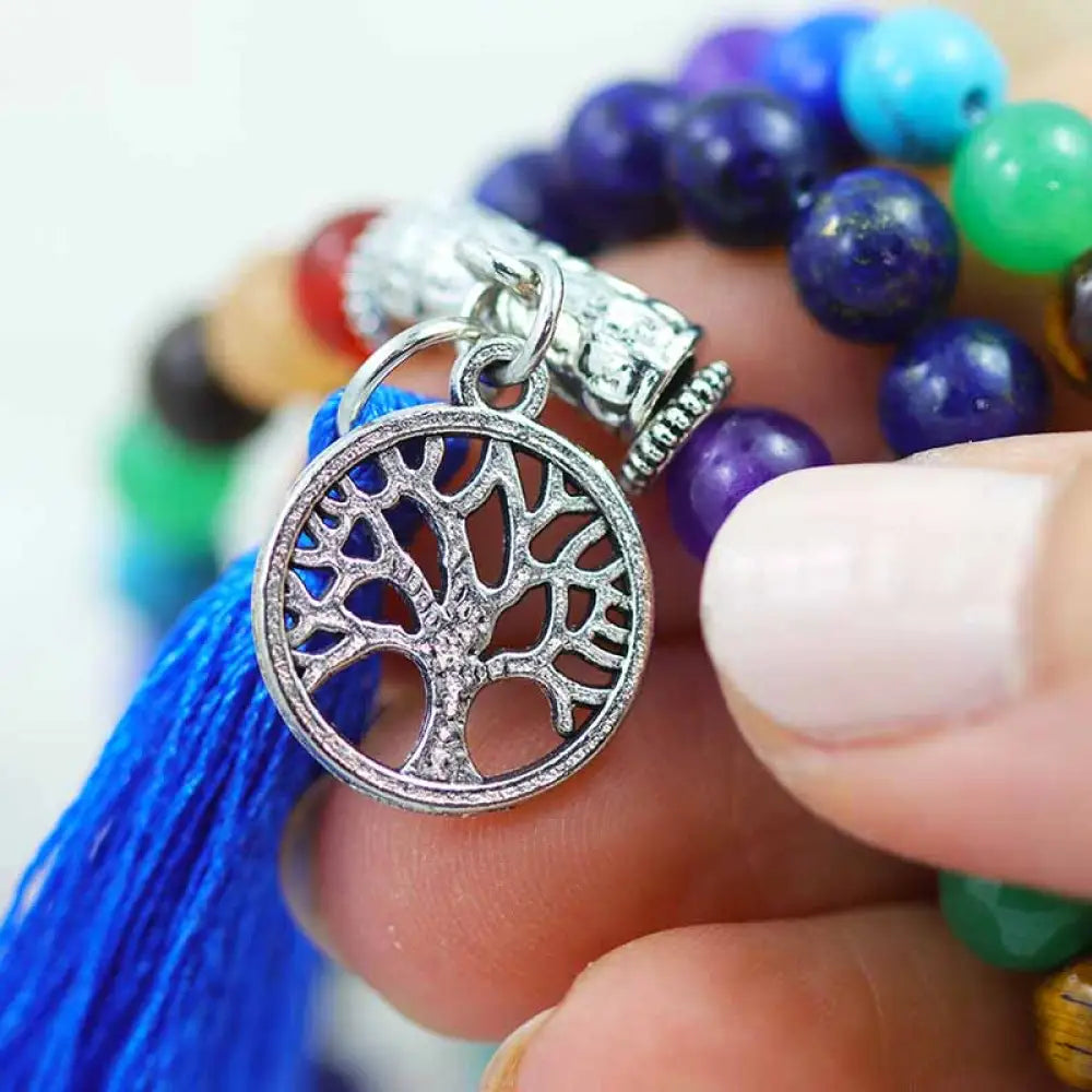 Prayer Beads Lapis and Gemstones Tree of life 108 Beads Necklaces