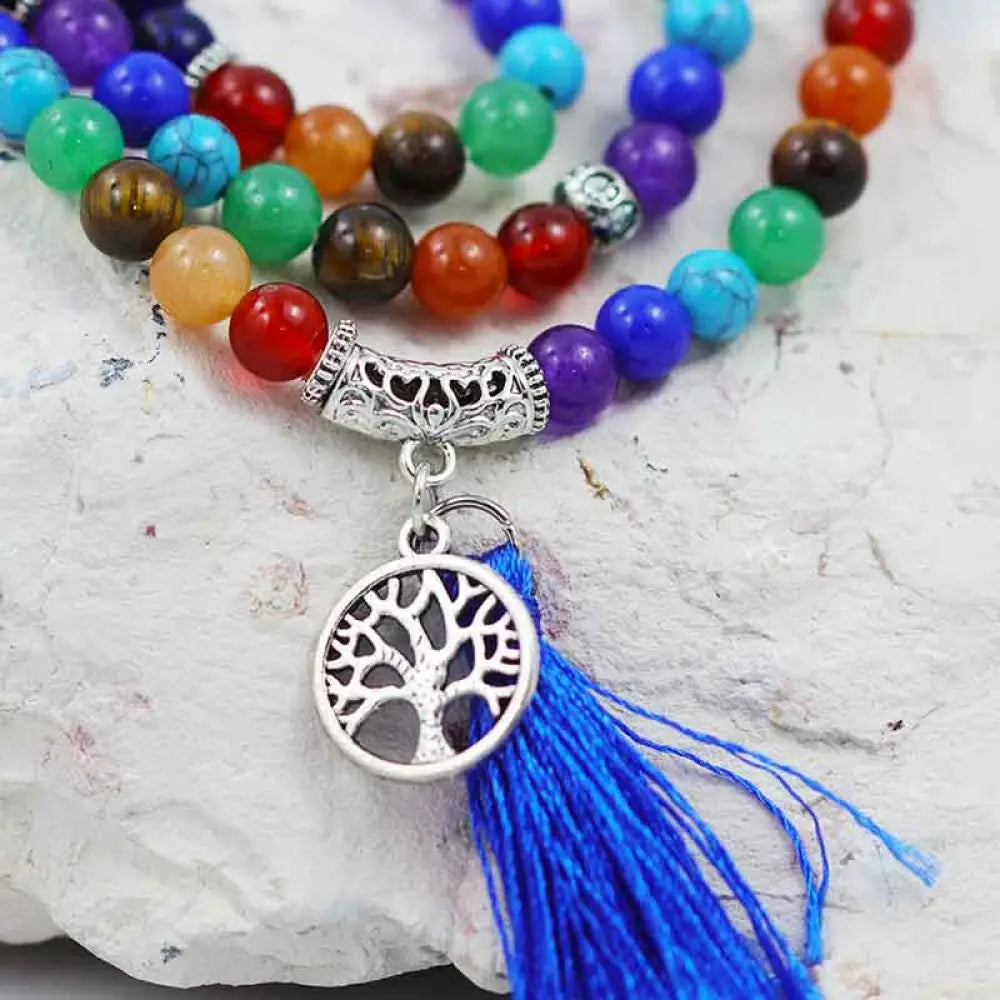 Prayer Beads Lapis and Gemstones Tree of life 108 Beads Necklaces