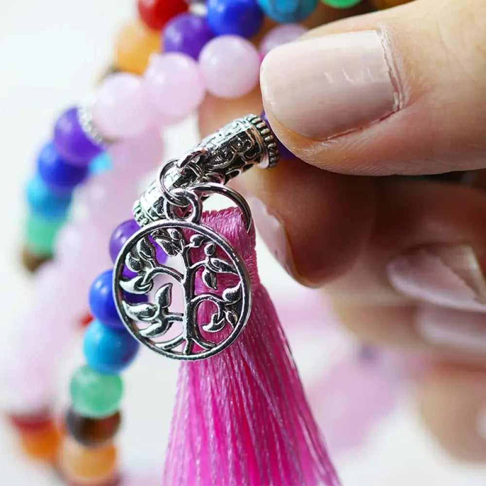 Prayer Beads Rose Quartz and Gemstones Tree of life 108 Beads