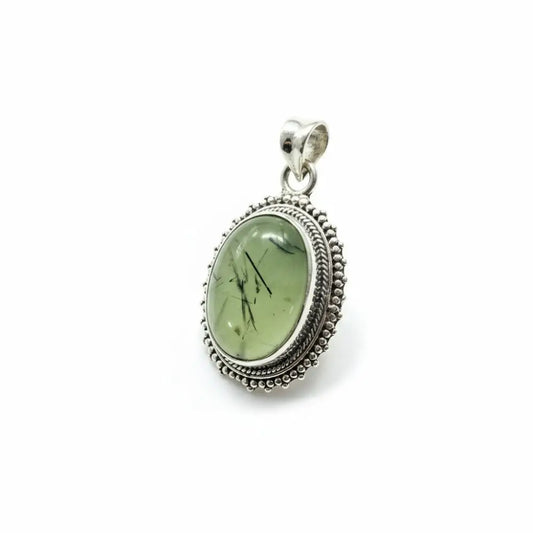 Prehnite Hair Filagree Oval Silver Pendant Charms & Pendants