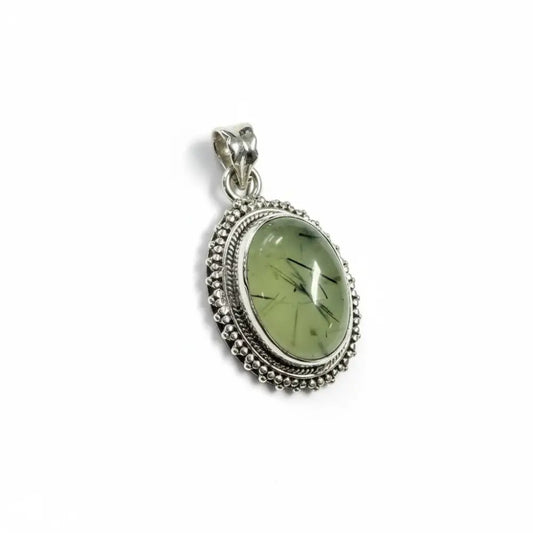 Prehnite Hair Filagree Oval Silver Pendant Charms & Pendants