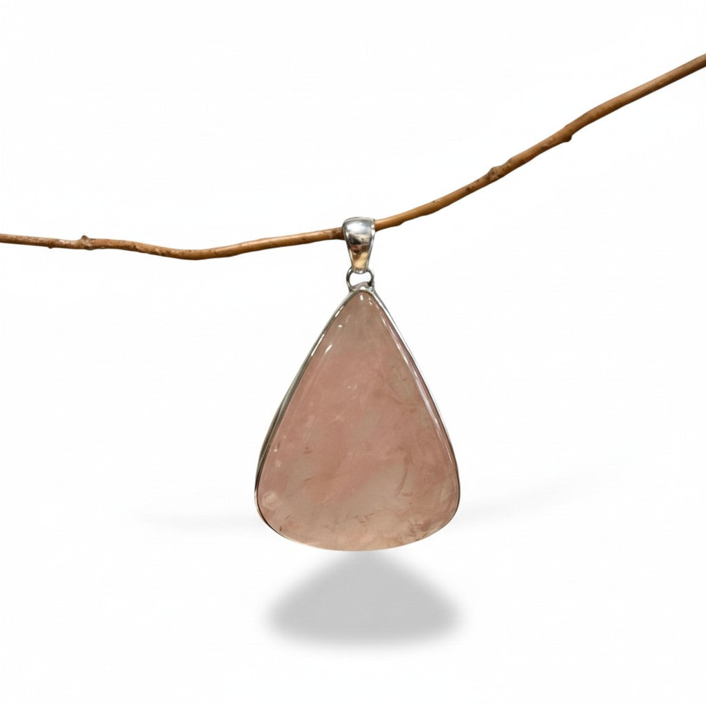 Rose Quartz Teardrop Pendant in Silver