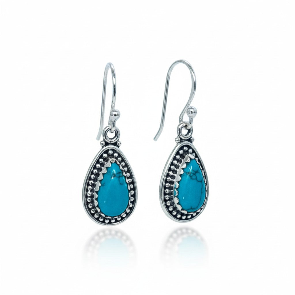 Turquoise Blue Howlite Silver Earrings
