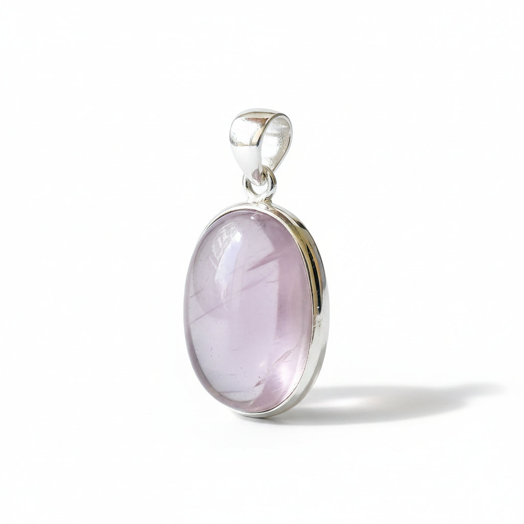 Rose Quartz Oval Pendant in Silver