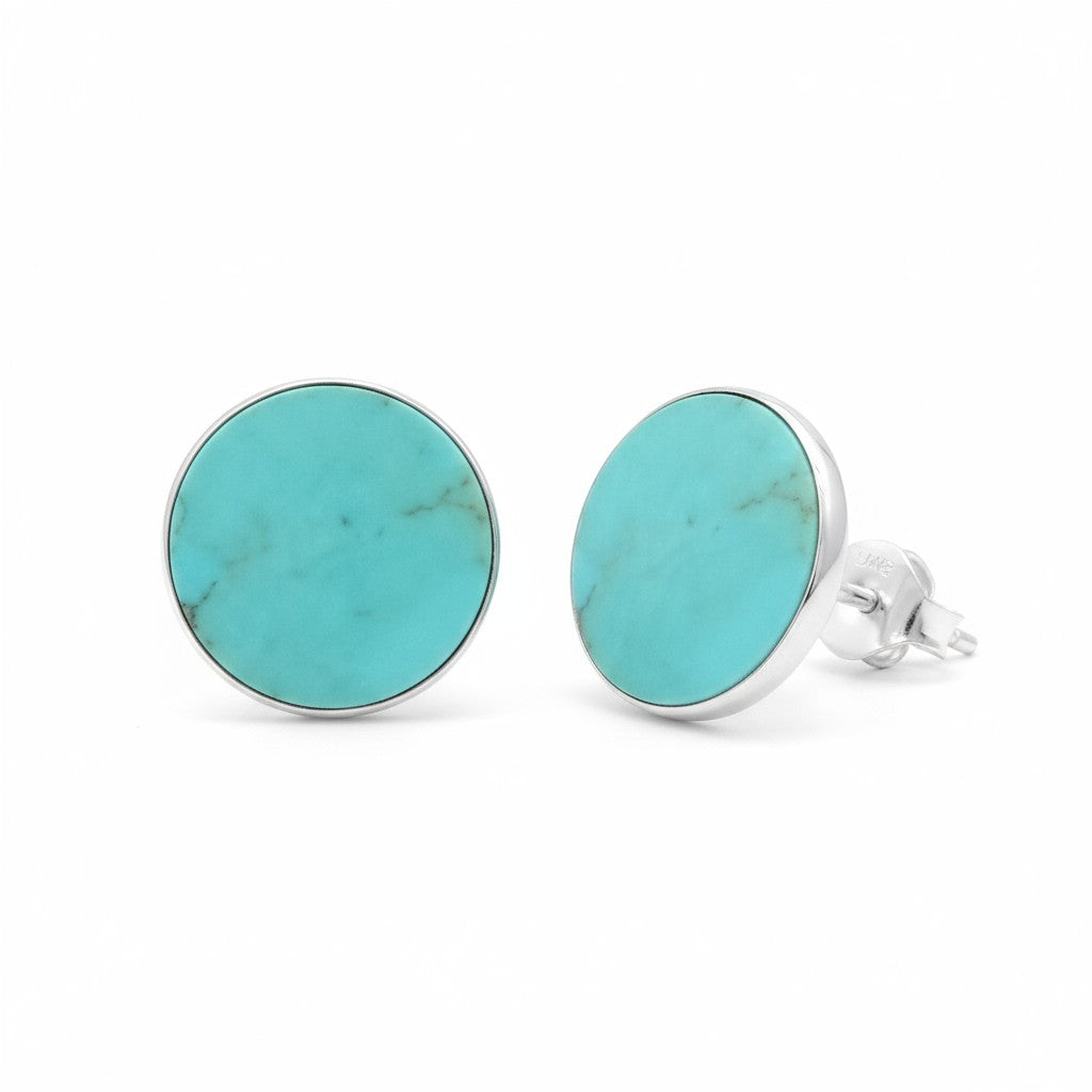 Turquoise Round Stud Earrings in Silver