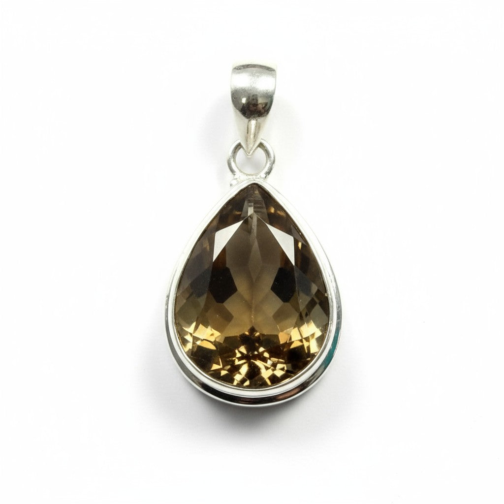 Citrine Teardrop Faceted Silver Pendant