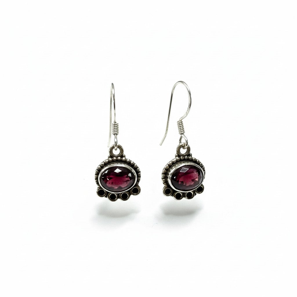 Indian Ruby Goddess Silver Earrings