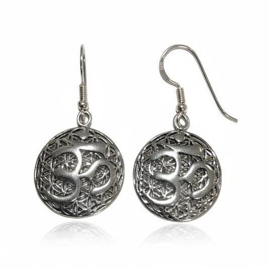 Om Silver Circle Earrings