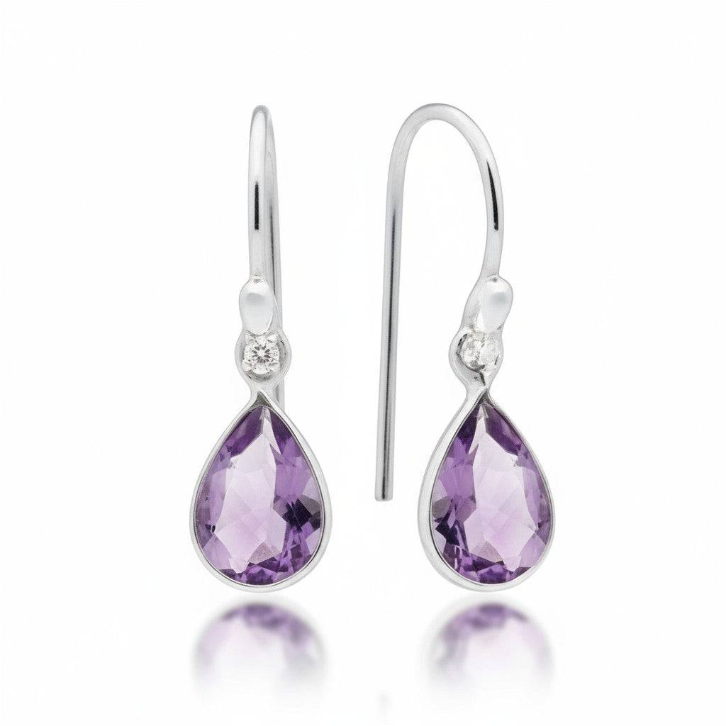 Amethyst Faceted Earring in Silver