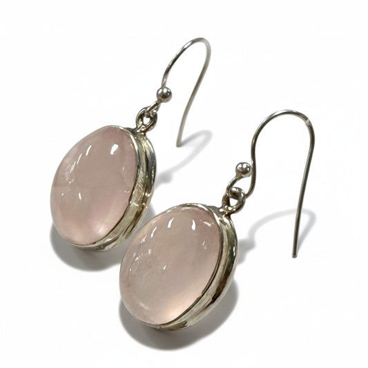 Rose Quartz Oval Silver Earrings