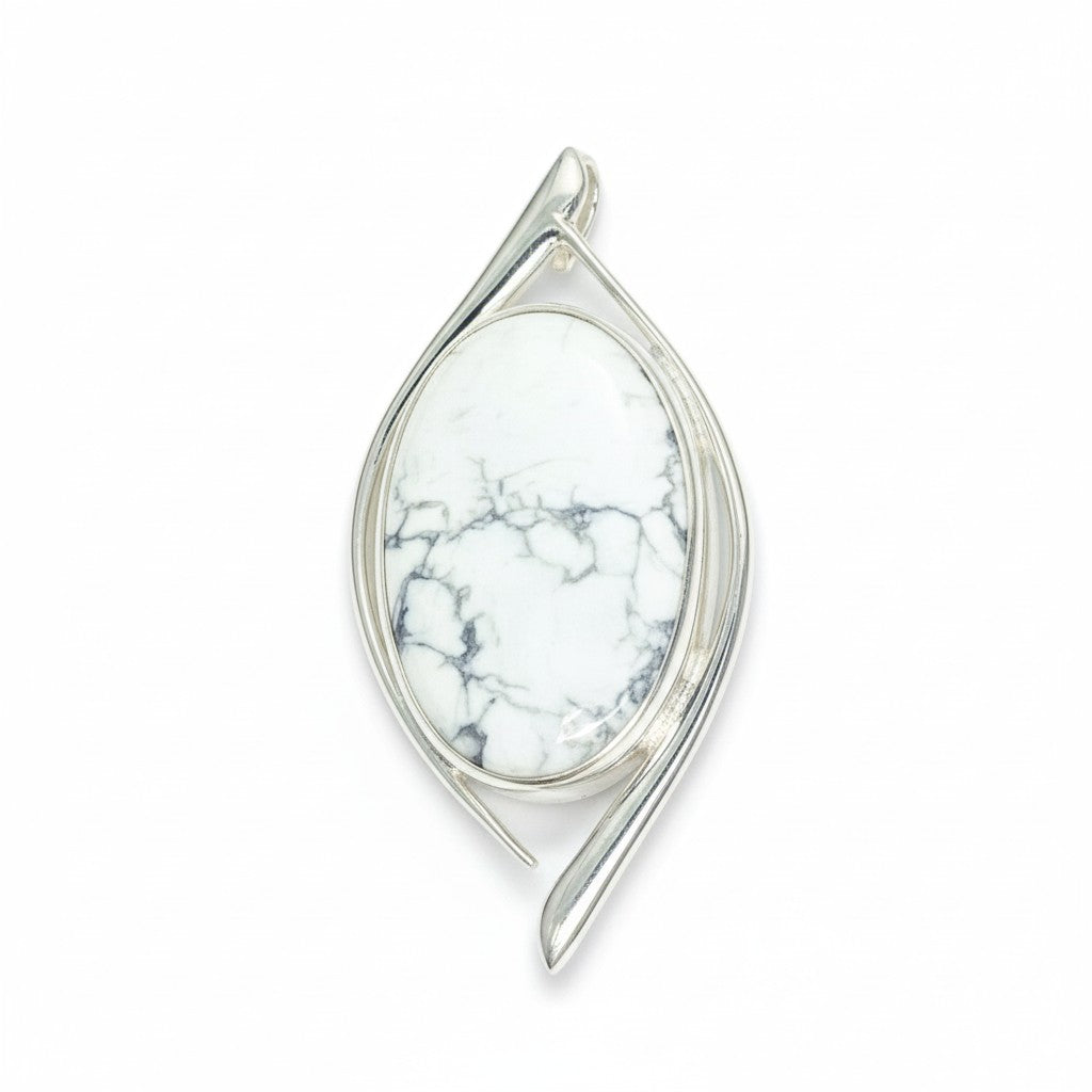 White Howlite Oval Pendant Silver