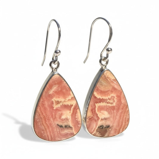 Rhodochrosite Teardrop Earrings in Silver