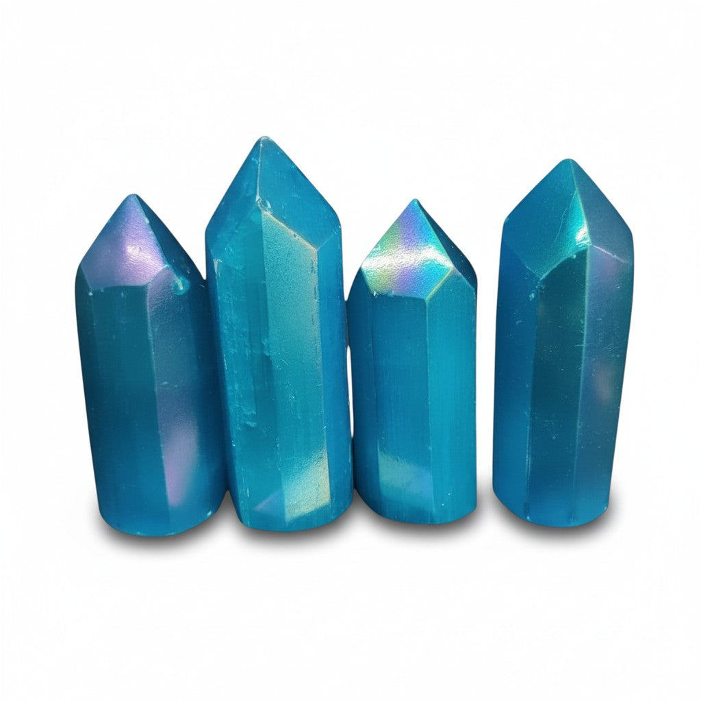 Selenite Blue Aura Tower