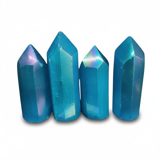 Selenite Blue Aura Tower
