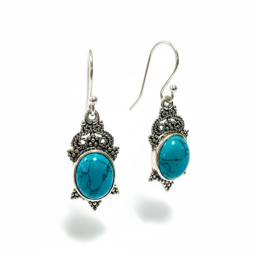 Turquoise Persian Goddess Silver Earrings