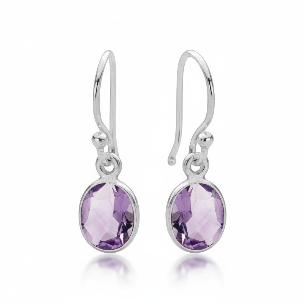 Amethyst Faceted Earring in Silver
