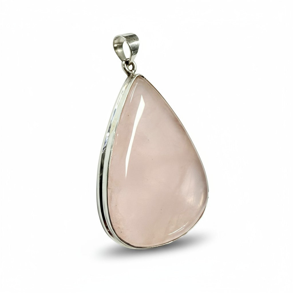 Rose Quartz Silver Teardrop Pendant