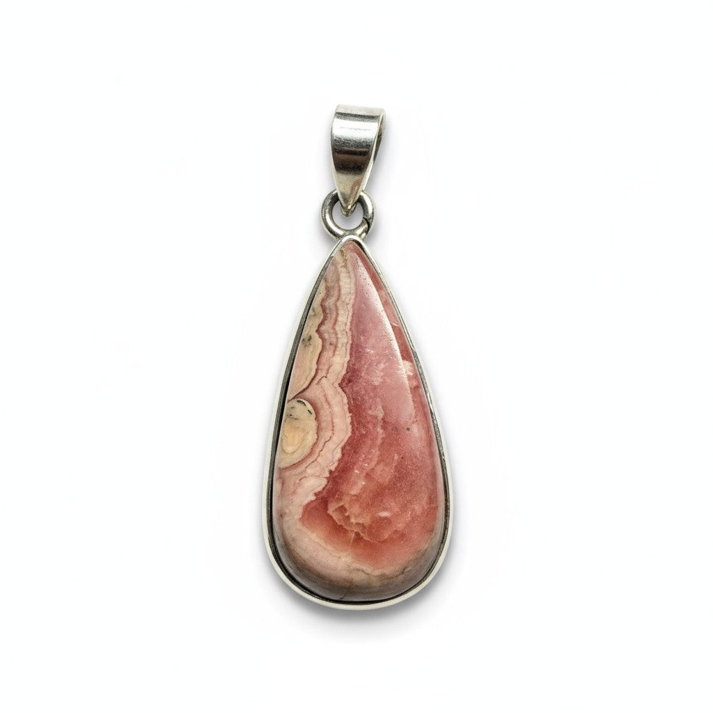 Rhodochrosite Teardrop Silver Pendant